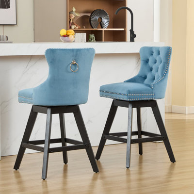 Swivel Velvet Bar Stools Set Of 2，Counter Height Bar Stools With Backs And Wood Legs Home Bar Kitchen Island Pub Restaurant For Home Bar Kitchen Island Pub Restaurant