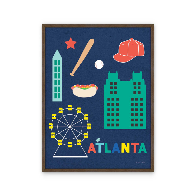 «City Fun Atlanta» par Ann Kelle, reproduction d'art sur toile, Brun, H 16 po x l 12 po