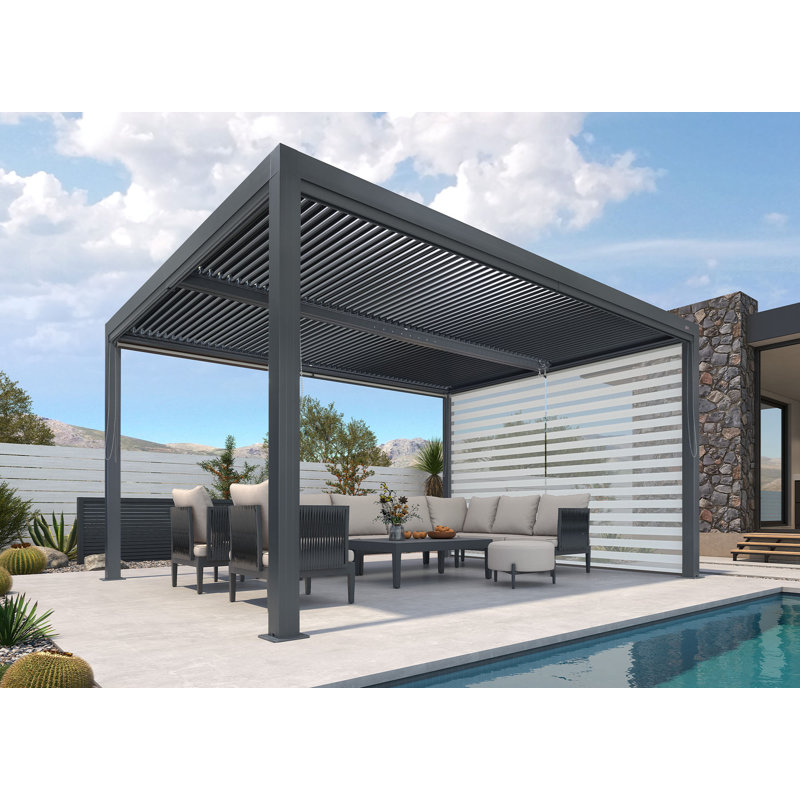 Pergola à persiennes mauve avec abat-jour roulant, Gris, 14 pi x 11 pi