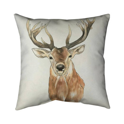 Front deer portrait - 20"x20" Outdoors Throw pillow - Spun poly - Print on demand