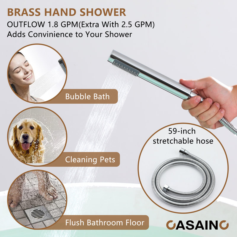 Single Handle Free Standing Bathtub Faucet with Diverter and Handshower, Chrome Plated