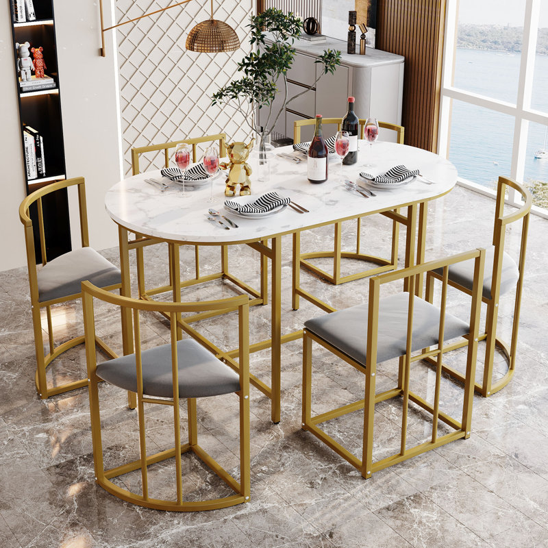 Christer 6 - Person Dining Set, Gold, Gold/Grey