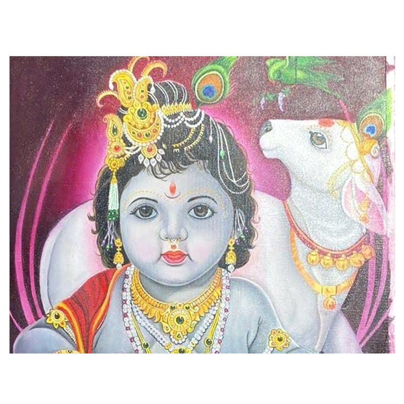 Makhan Chor Krishna, peinture à l'huile sur toile | Bhavya Murarka