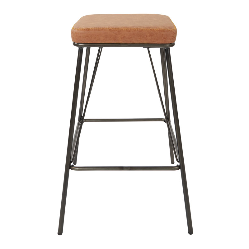 Mellinger Upholstered Counter Stool with Metal Frame, Sand Faux Leather, Counter Stool (26" Seat Height)