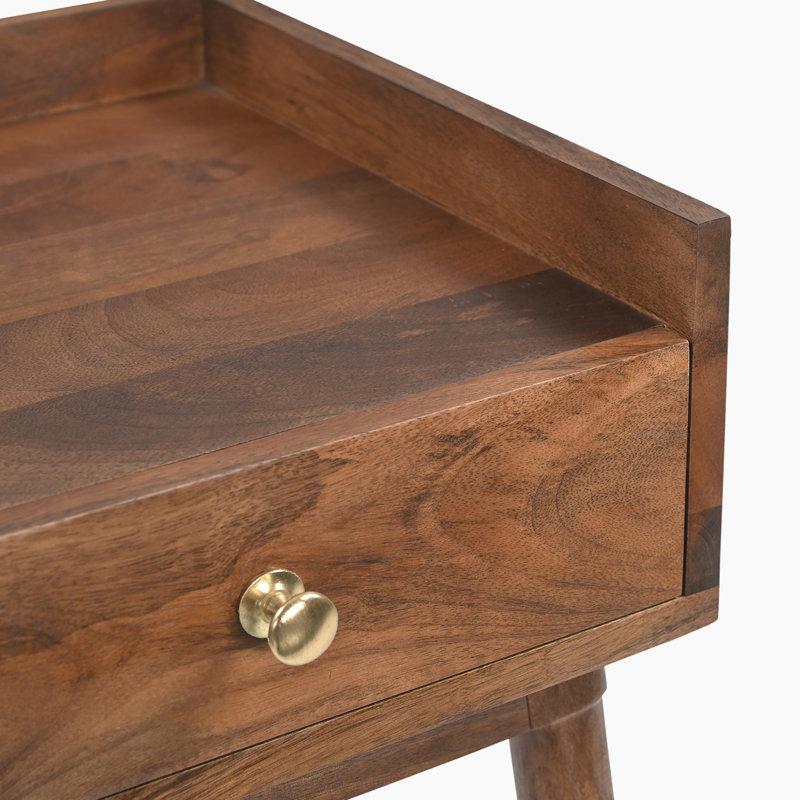 Vinceson Mango Wooden Nightstand Bedside Table With Tapered Legs - Vintage Retro 1930s Inspired