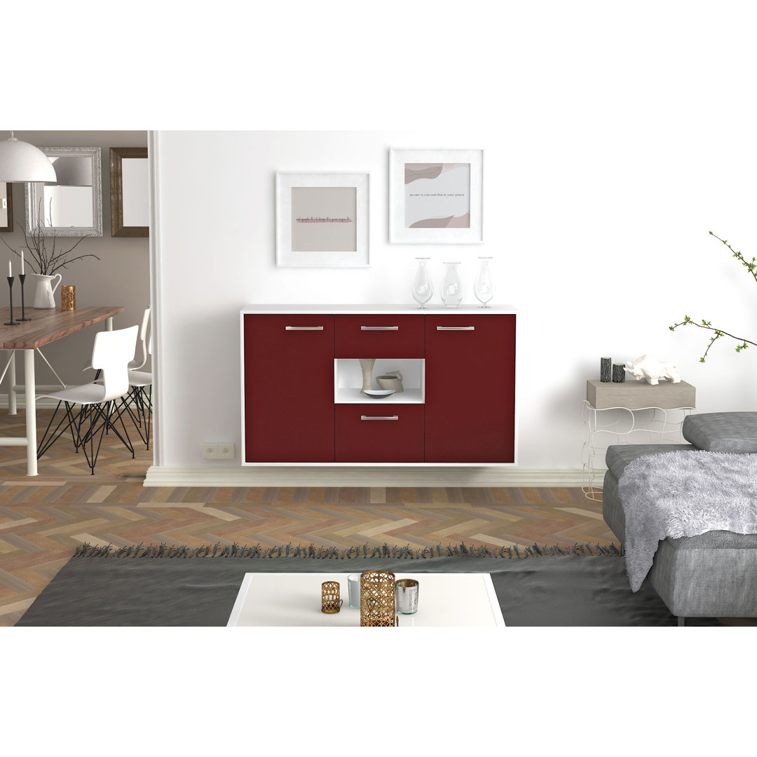 Sideboard Barun, Farbe: Grau/Weiß, Fliegend/Metallgriffe, Größe: 136x79x35 cm