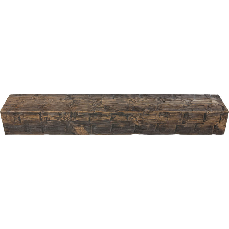 Reclaimed Axed Cut Heritage Timber Faux Wood Fireplace Mantel, 5.5" H x 78" W x 7.5" D, Kona Brown