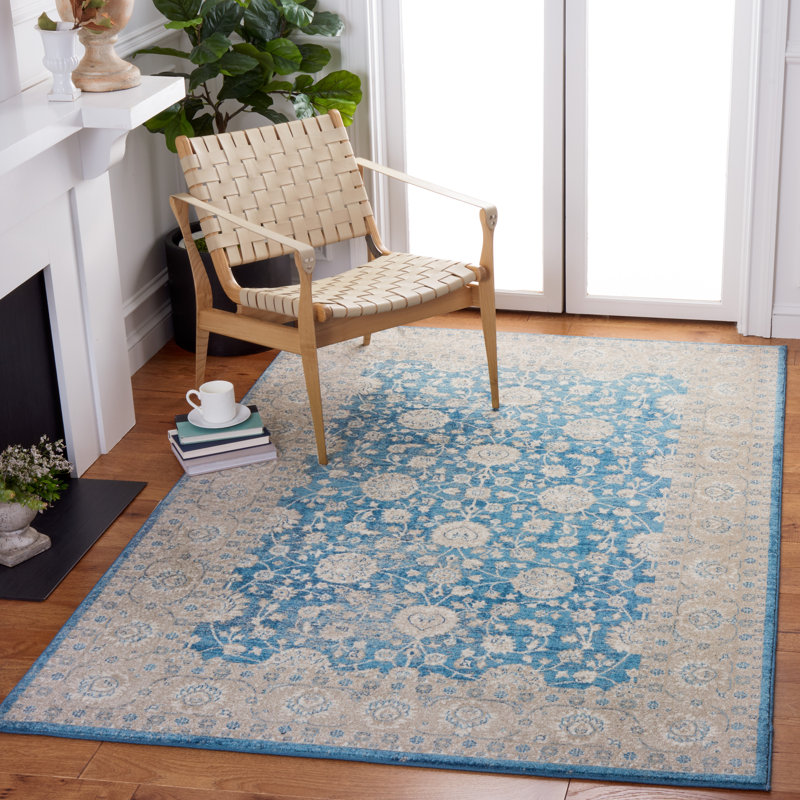 Tapis bleu / beige Leeza, Rectangle 5 pi 1 po x 7 pi 7 po