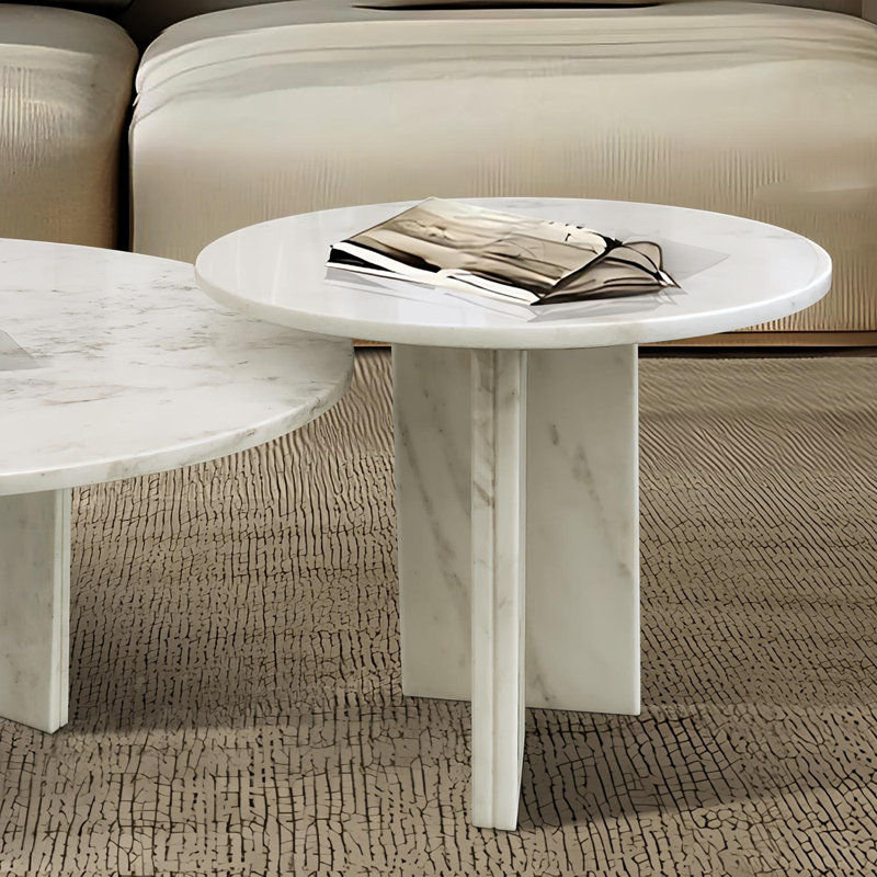 ensemble de tables basses en marbre naturel, Blanc/naturel