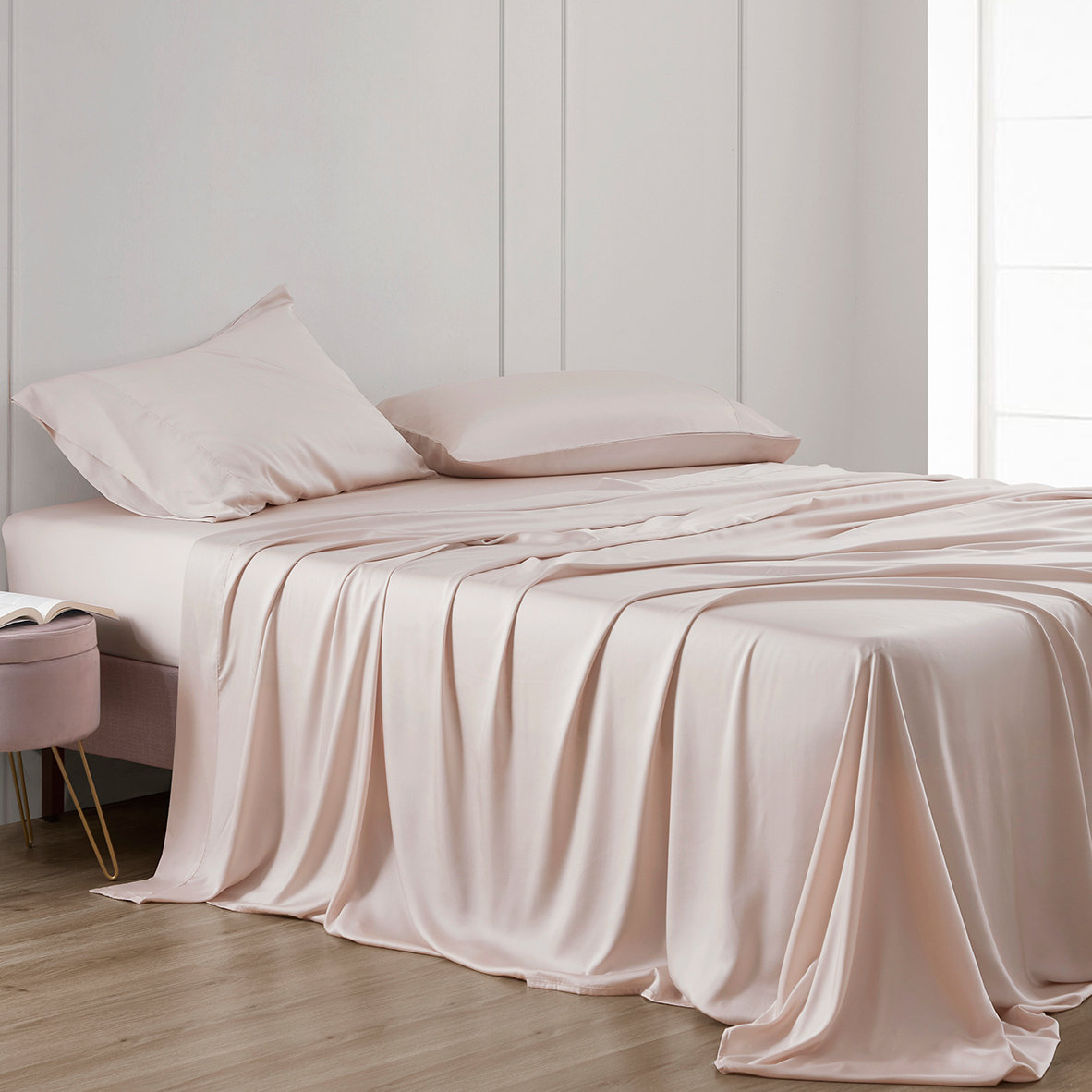 Lyocell Sheet Set, Queen Sheet Set with 2 Pillowcases, Blush