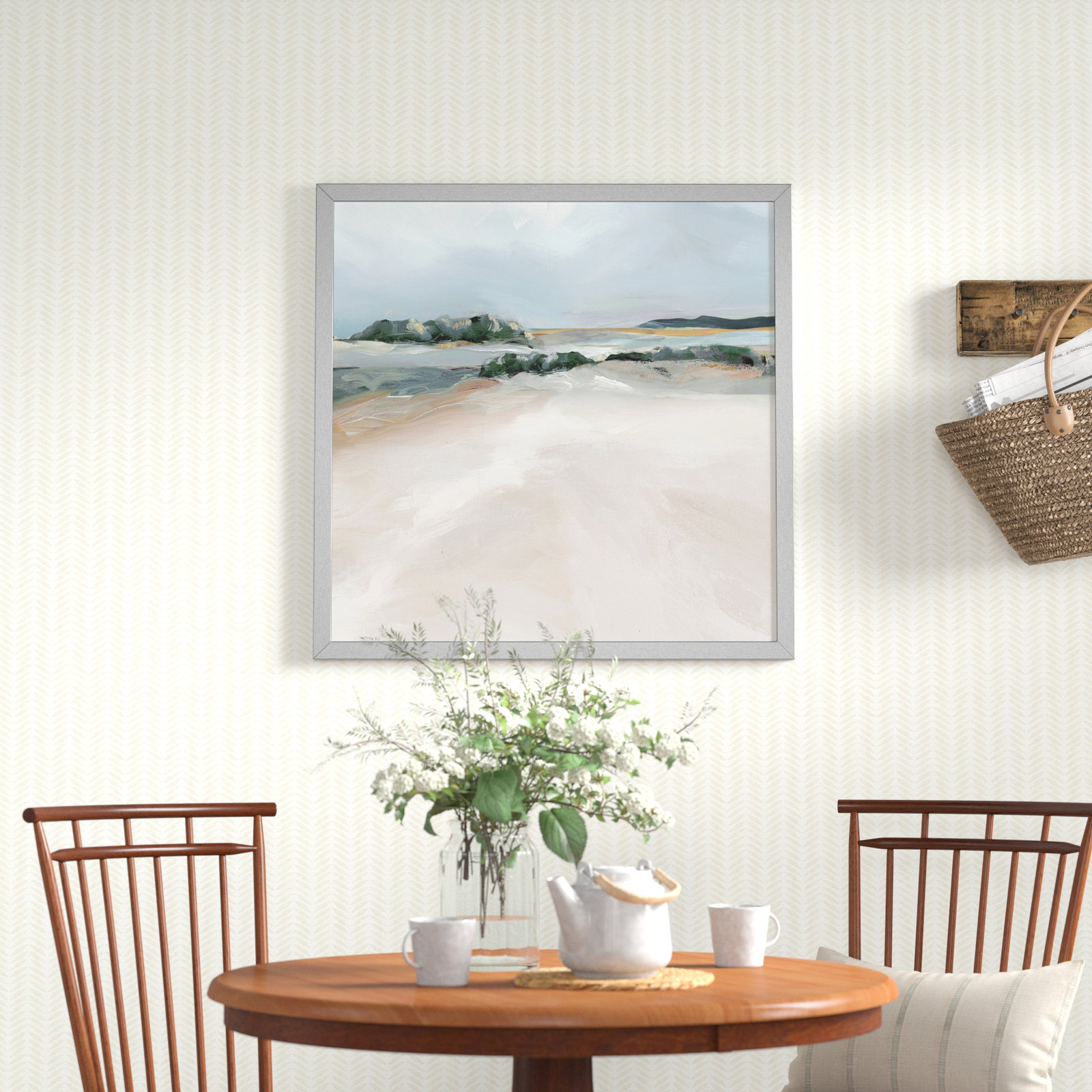 Anelis "Shimmering Path" Painting, 33" H x 33" W x 1.12" D, Matte Silver Framed