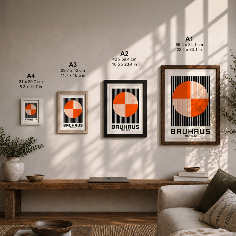 Bauhaus Circle Geometric - Framed Print, A4 - 29.7 x 21.0 cm, Oak