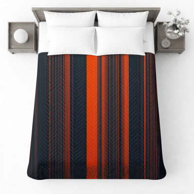 Couvre-lit matelassé à rayures noires et orange toutes tailles
