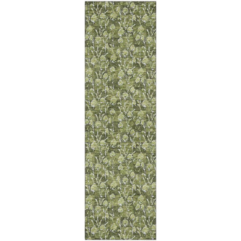 Premium Machine Washable Prisco Olive Rug, Runner 2'3" x 7'6"