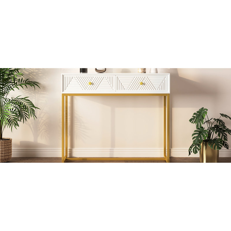 Console blanche avec éléments de tiroir géométriques et deux tiroirs pour le vestibule, White