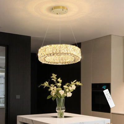 Lustre moderne en cristal à anneau doré