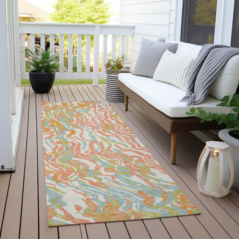 Coral Synthetic Washable Indoor/Outdoor Runner Rug 2'3" x 7'6"