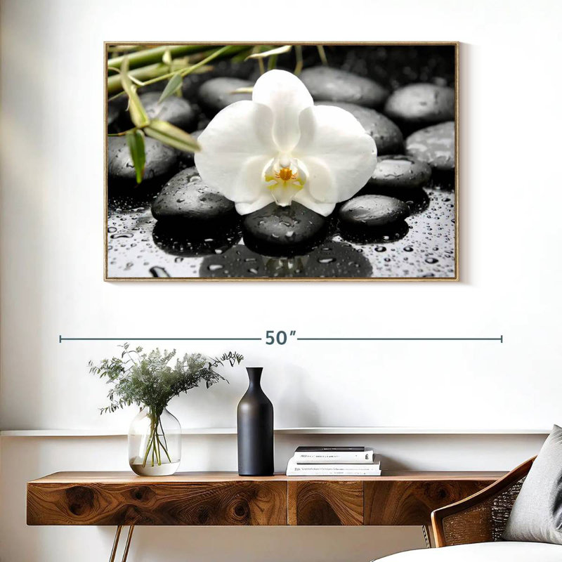 Orchidée blanche, Cadre flottant en bois naturel, 40 po x 27 po