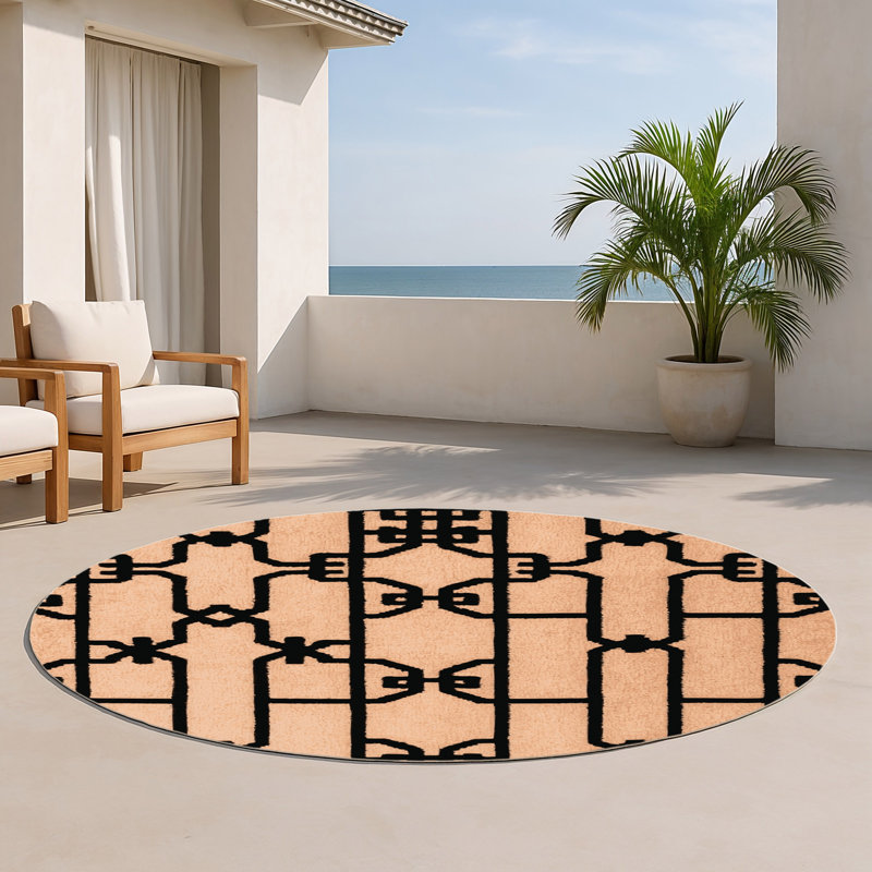Trellis Brown Indoor and Outdoor Area Rug, Round 5'