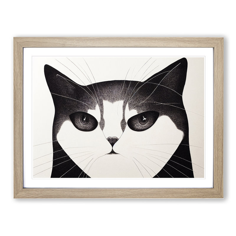 Cat Illustration Vol.3 Abstract - Framed Print, 25cm H x 34cm W x 2cm D, Oak