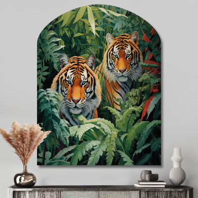 Asian Art Tigers In Jungle VI - Arch Asian Art, reproduction d'art asymétrique en métal sur métal