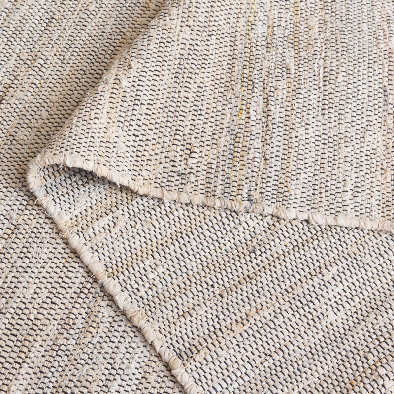 Tapis ivoire / noir en coton tissé à la main Abir, Rectangle 5 pi x 8 pi