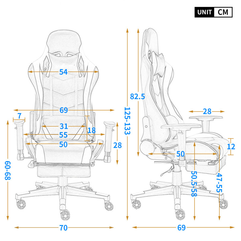 JL Comfurni JD-S0 Adjustable Reclining Ergonomic Faux Leather Swiveling PC & Racing Game Chair with Footrest, Black/Purple