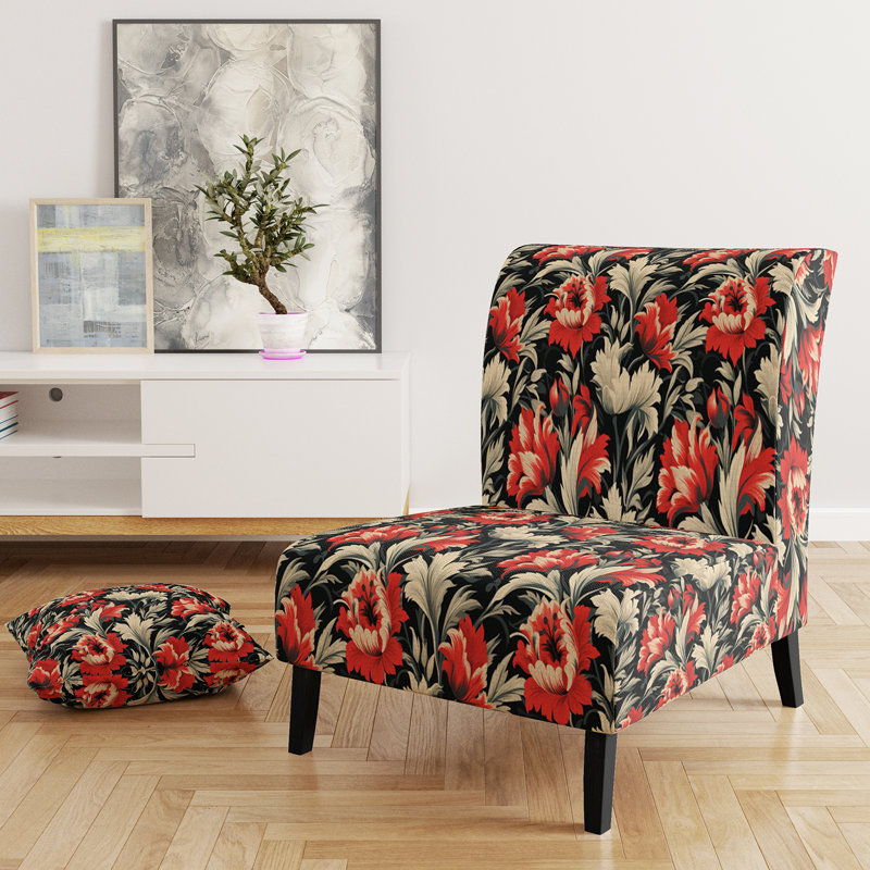 Fauteuil de chambre vintage rouge et beige Ikat Legacy