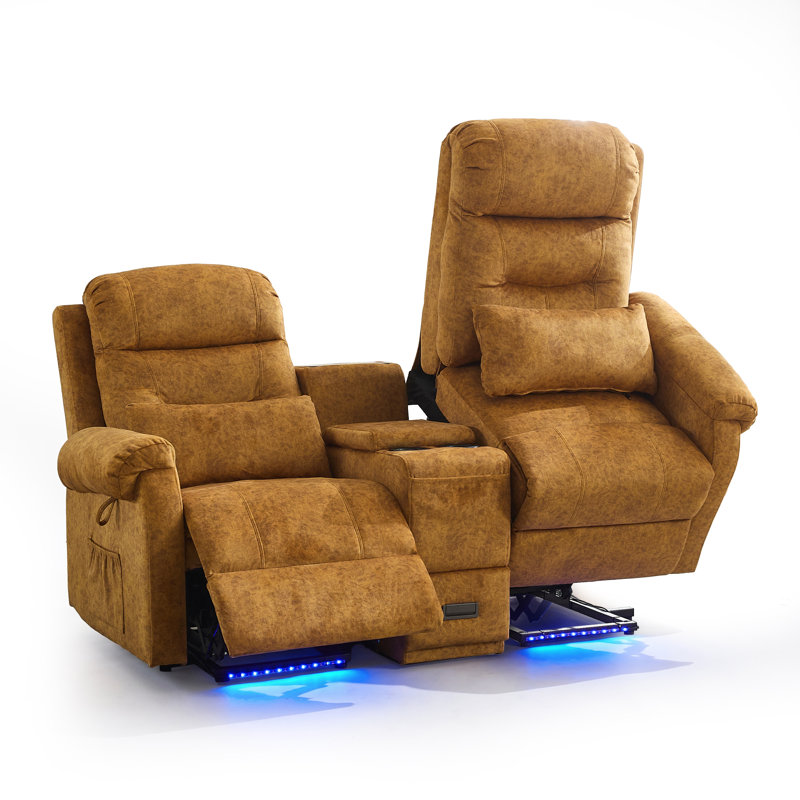 Power Lift Loveseat Recliner Chair, Double Lift Chair With Massage And Heat, 2 Person Reclining Sofa With Led Light, Remote Control, Usb & Type C Port