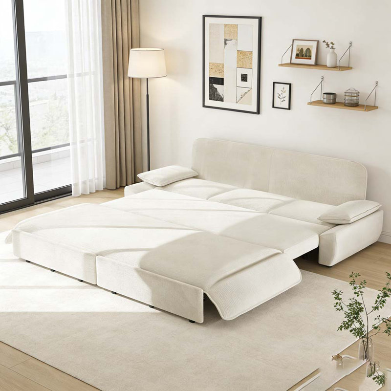 94.5" king size Pull Out Sofa Bed,3-in-1 Convertible Sleeper Sofa, White