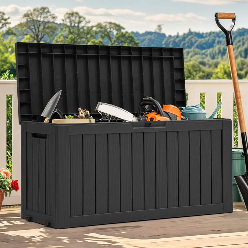 Decksplore 75 Gallon Water-resistant Lockable Deck Box With Rollers For Easy Mobility., Black