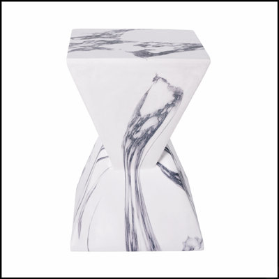 18.5"H Modern Outdoor Concrete Side Table, Patio End Table with Sculptural Fluted Design, Weather-Resistant Geometric Minimalism Accent Table for Garden, Balcony & Poolside, Faux Marble