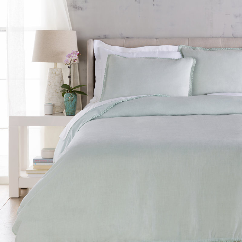 Evelyn Traditional Linen Duvet Cover, Blue, Twin  Duvet Cover