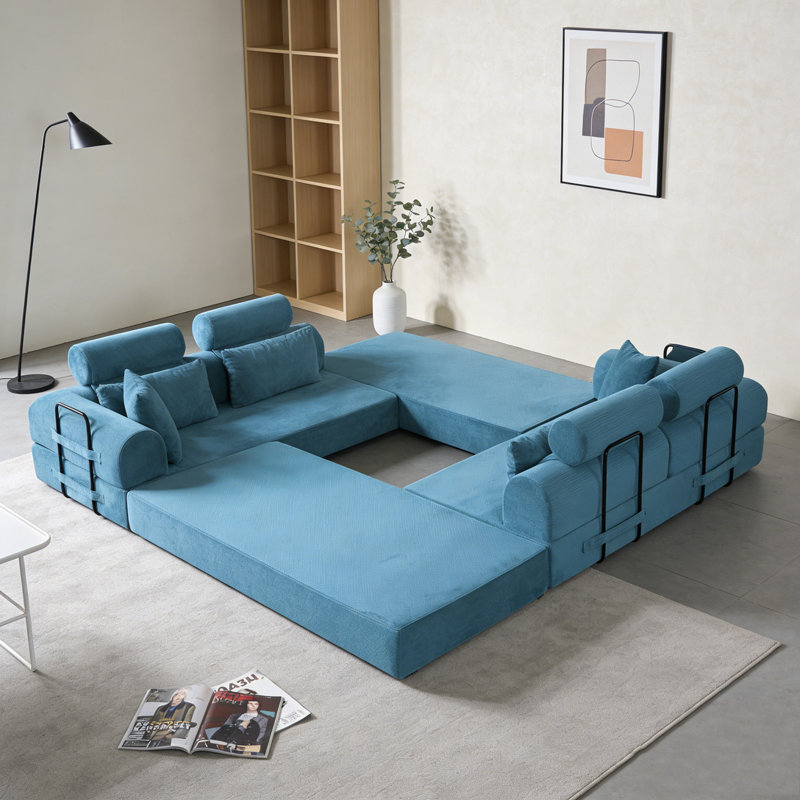 Canapé modulaire en L, Bleu ciel
