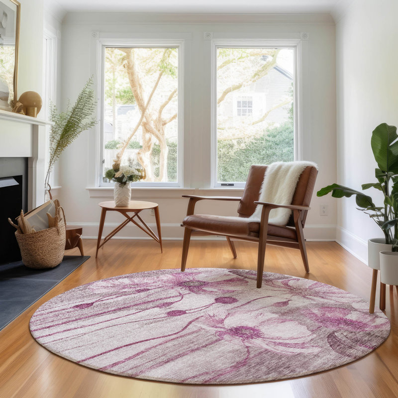 Premium Machine Washable Prisco Plum Rug, Round 8'