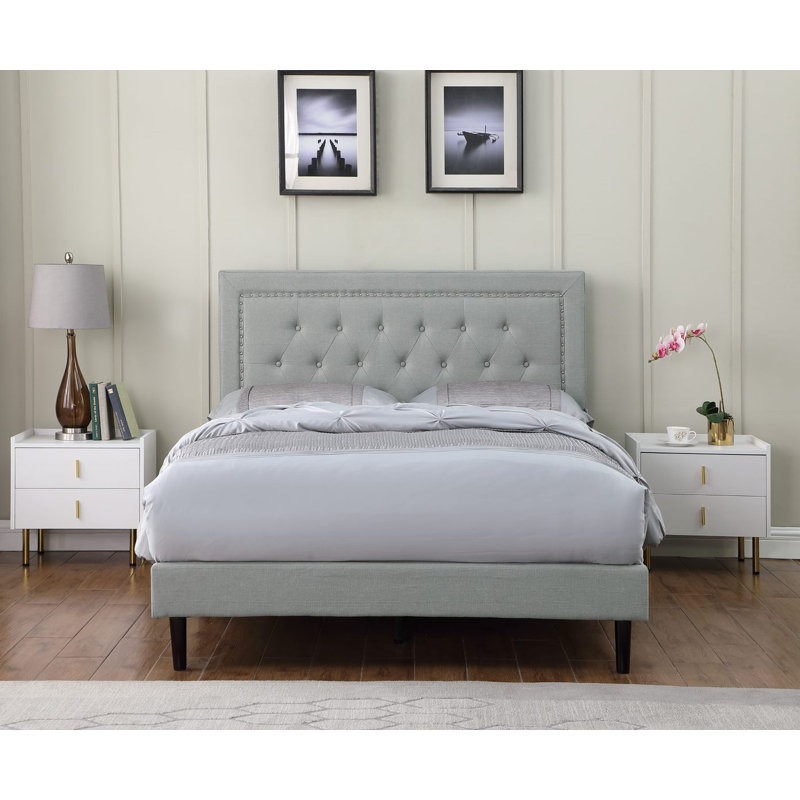 Cianciolo Upholstered Wingback Bed, Full, Gray