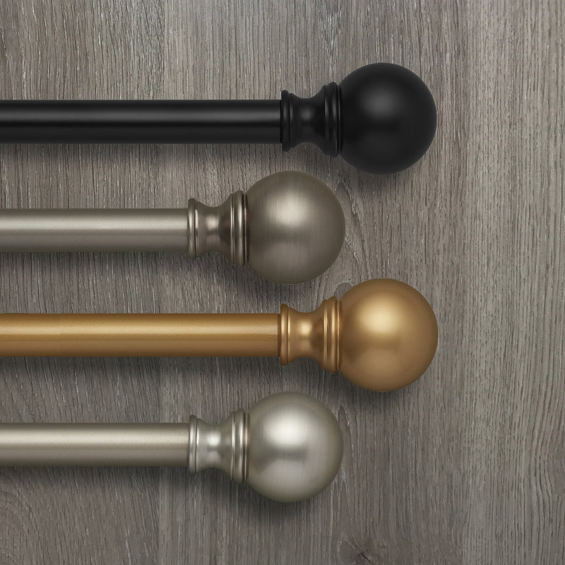 Soft Gold Adjustable Single Curtain Rod with Globe Finial, 28"-48"