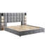 Lit tapissier très grand gris, applique murale avec tête de lit large, base de lit en velours de mousse et à lattes, aire de repos confortable et rembourrée