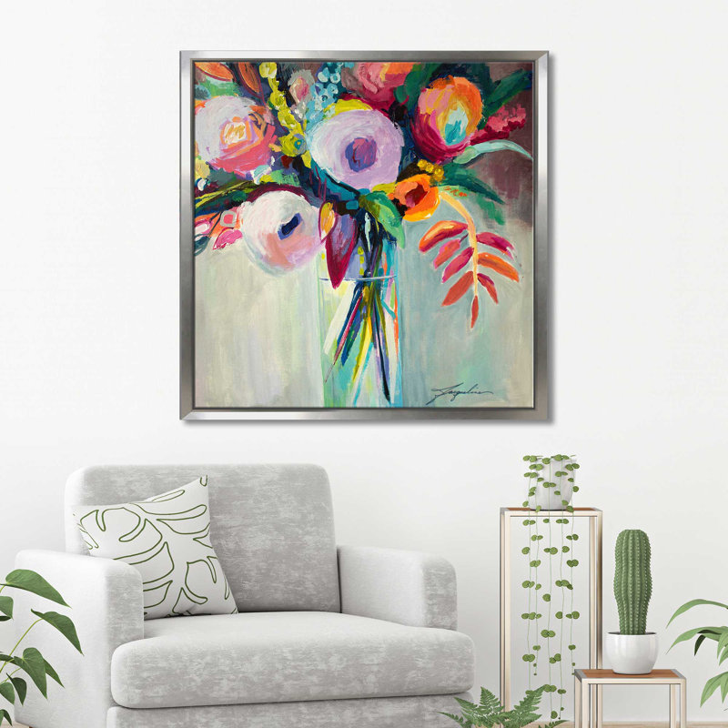 «Ode to Summer 7» par Jacqueline Brewer - Peinture, Cadre flottant argent, H 39,5 po x l 39,5 po x P 2 po