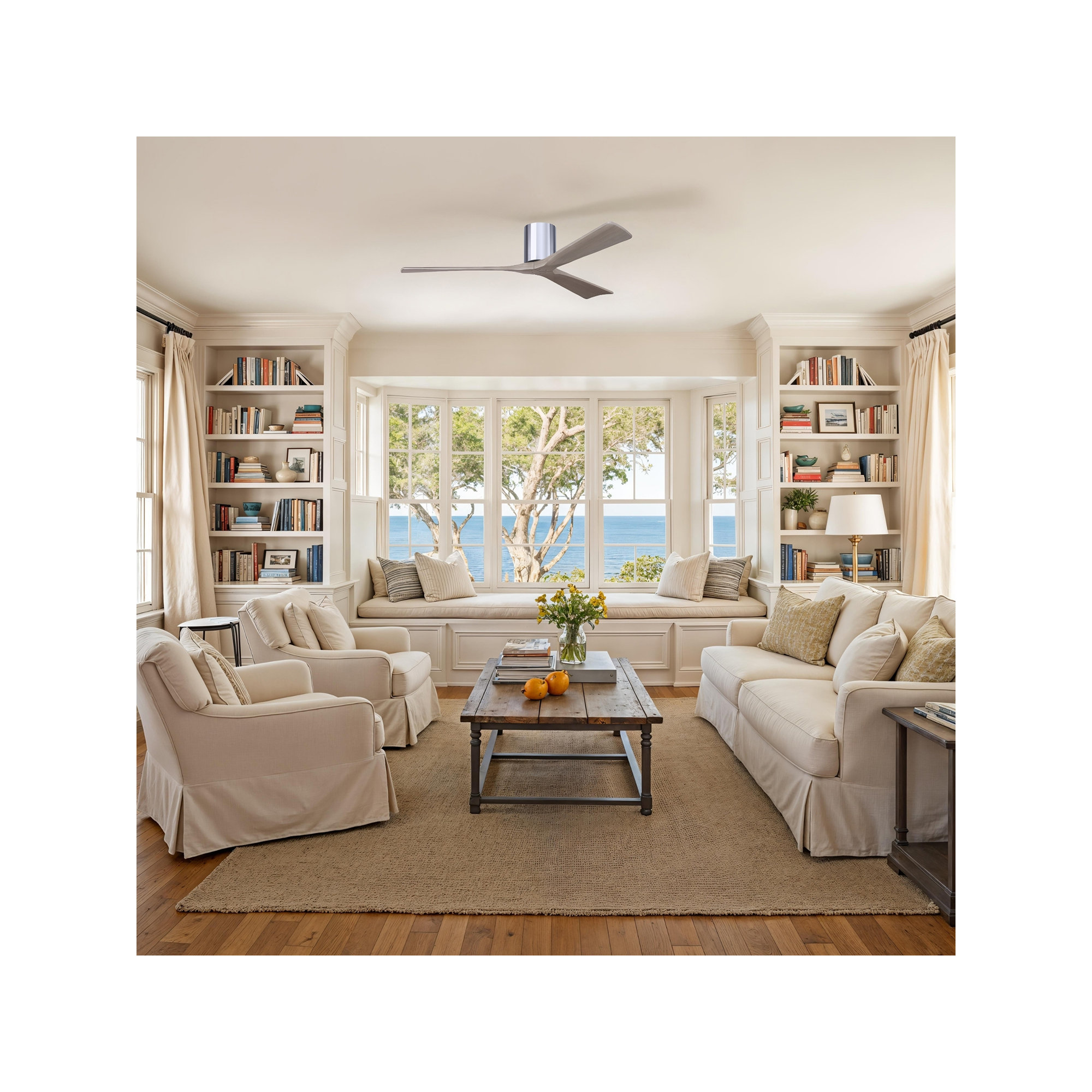 Olivier 3 Blade Ceiling Fan, Polished Chrome, 60", Gray Ash Tone