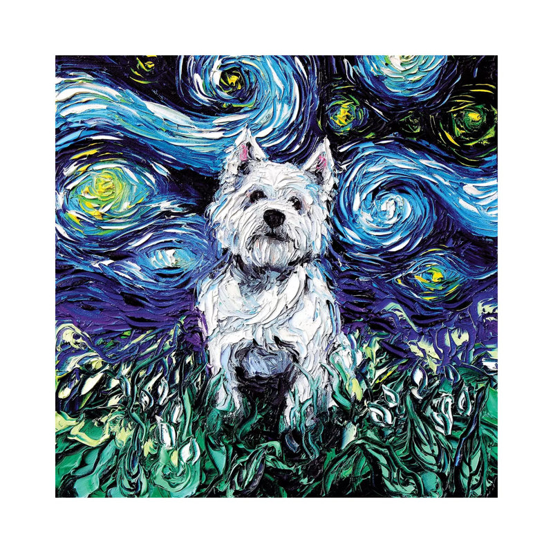 Westie Night by Aja Trier - Wrapped Canvas Painting, 45.72 cm H x 45.72 cm W x 3.175 cm D