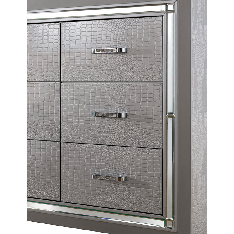 Commode 9 tiroirs avec miroir Crampton, Argent