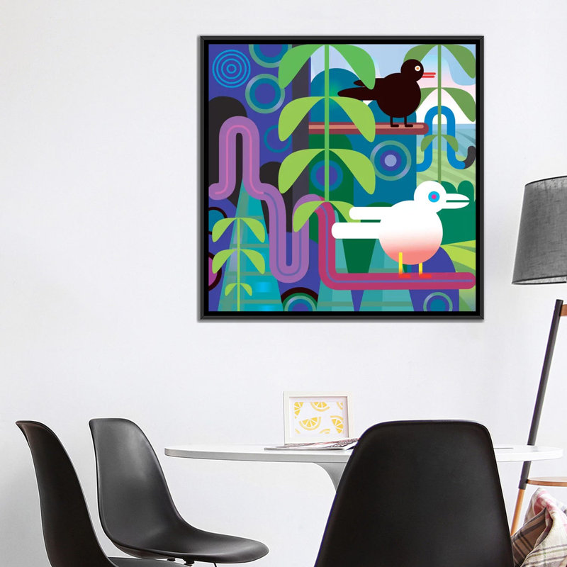 « jungle », impression sur toile, H 18 po x l 18 po x P 1,5 po, Toile avec cadre noir, Pas de tapis