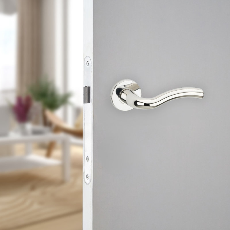 Door Handle, Polished Nickel Rose