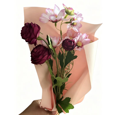 Bouquet de fleurs artificielles faux lulian bourgogne et blanc rosé cosmos étoilé