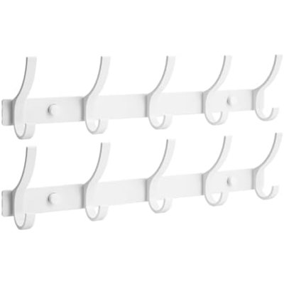 Porte-manteau mural, crochets muraux, crochets pour suspendre les vêtements, porte-chapeaux mural, cintre à 10 crochets, crochets pour serviettes de salle de bain (paquet de 2, blanc)