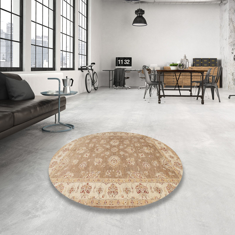 Tapis décoratif brun oriental Ducan, Rond 7 pi