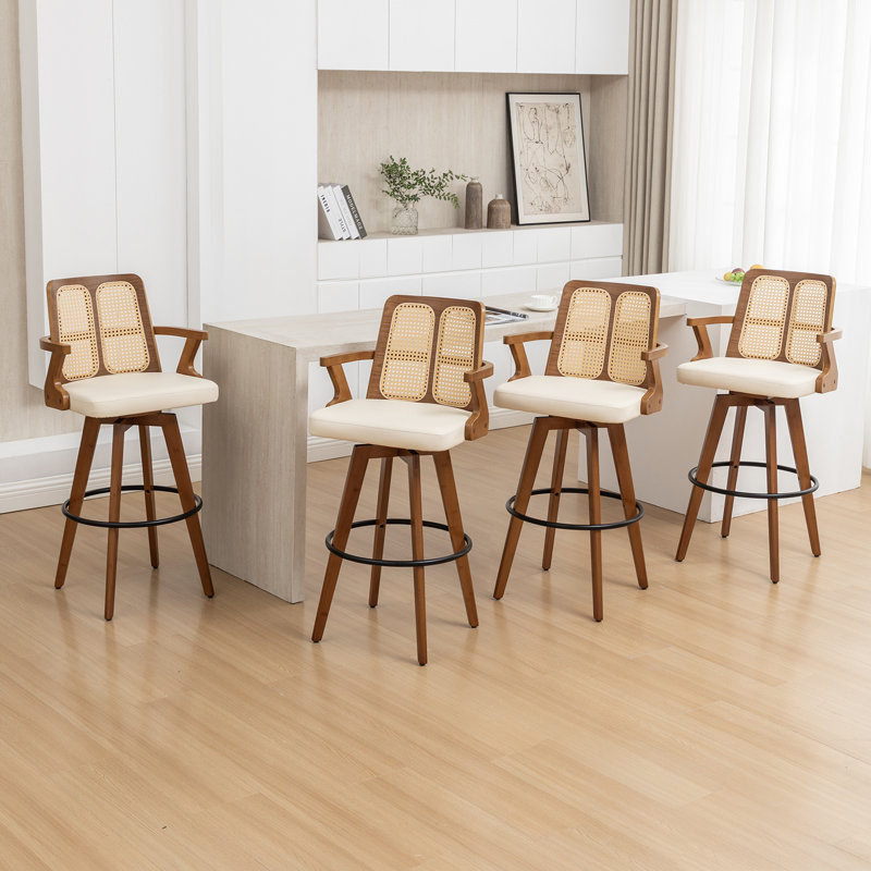 Swivel Upholstered Counter Stool, Beige, 4, Counter Stool (69cm Seat Height)