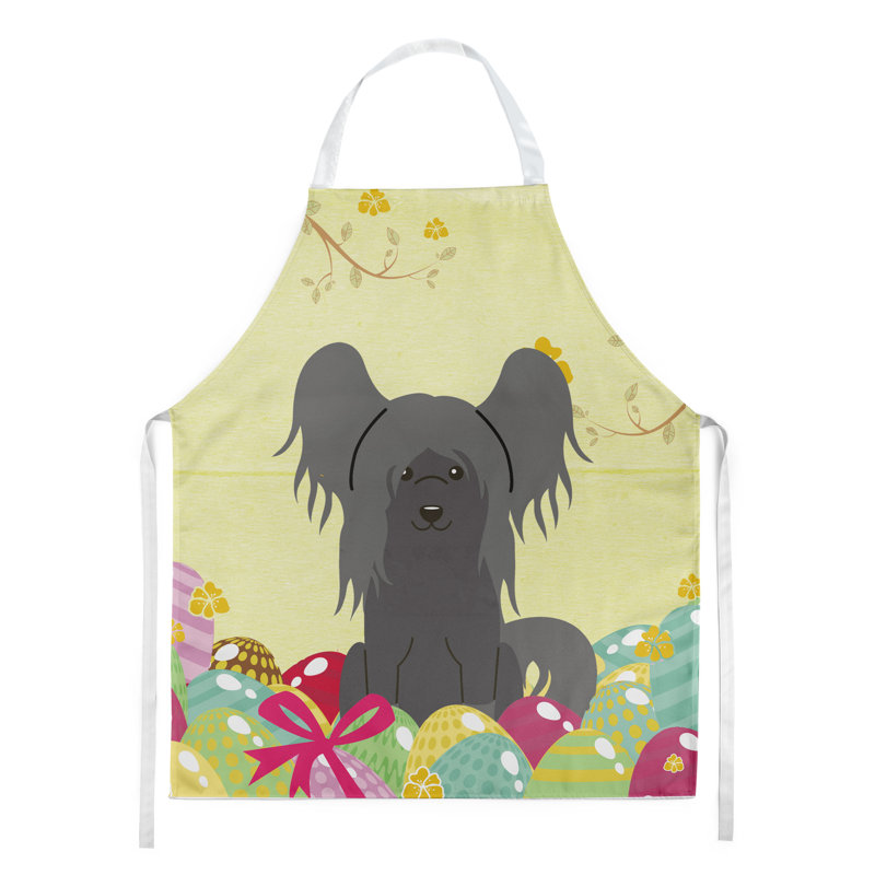 Tablier œufs de pâques, Jaune / gris / noir, Chien chinois à crête