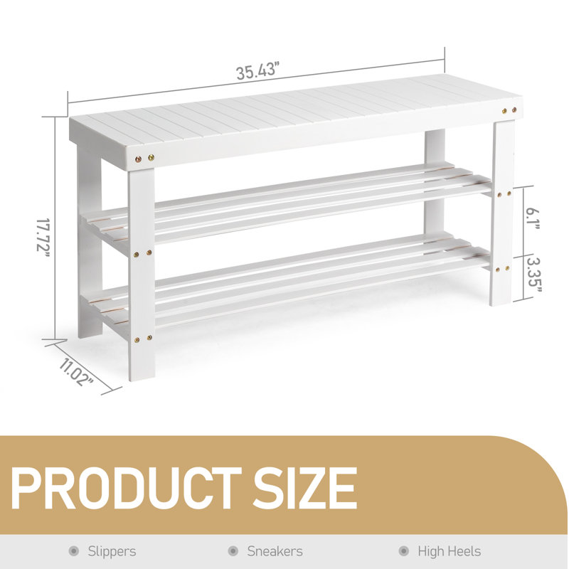 White 3-tier Bamboo Shoe Rack - Seamless Top Space-saving Organizer For Entryway